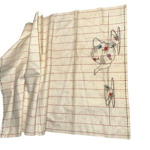 Vintage EMBROIDERY hand stitch  Tea for two teacups kettle tea towel